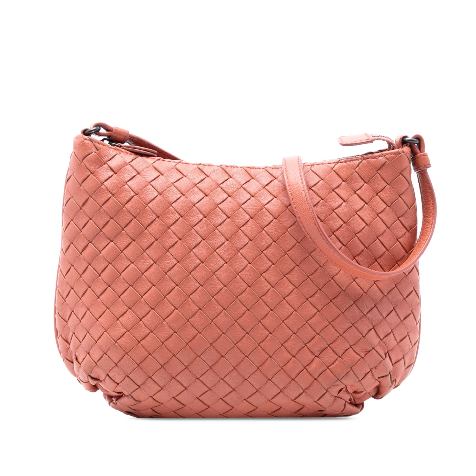 Red Nappa Leather Intrecciato Woven Crossbody Bag by Bottega Veneta: Red Nappa Leather Intrecciato Woven Crossbody Bag by Bottega Veneta This Bottega Veneta Nappa Intrecciato crossbody bag features a woven nappa leather body in red and is equipped with an adjustable fl