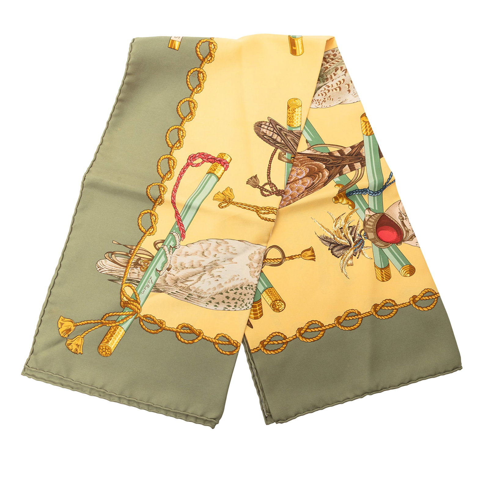 Yellow Les Oiseaux du Roy 90 Silk Scarf by Hermes France: Yellow Les Oiseaux du Roy 90 Silk Scarf by Hermes France This Hermes Les Oiseaux du Roy scarf showcases the iconic print on 100% silk in yellow. The accessory is crafted in France and measures approxi