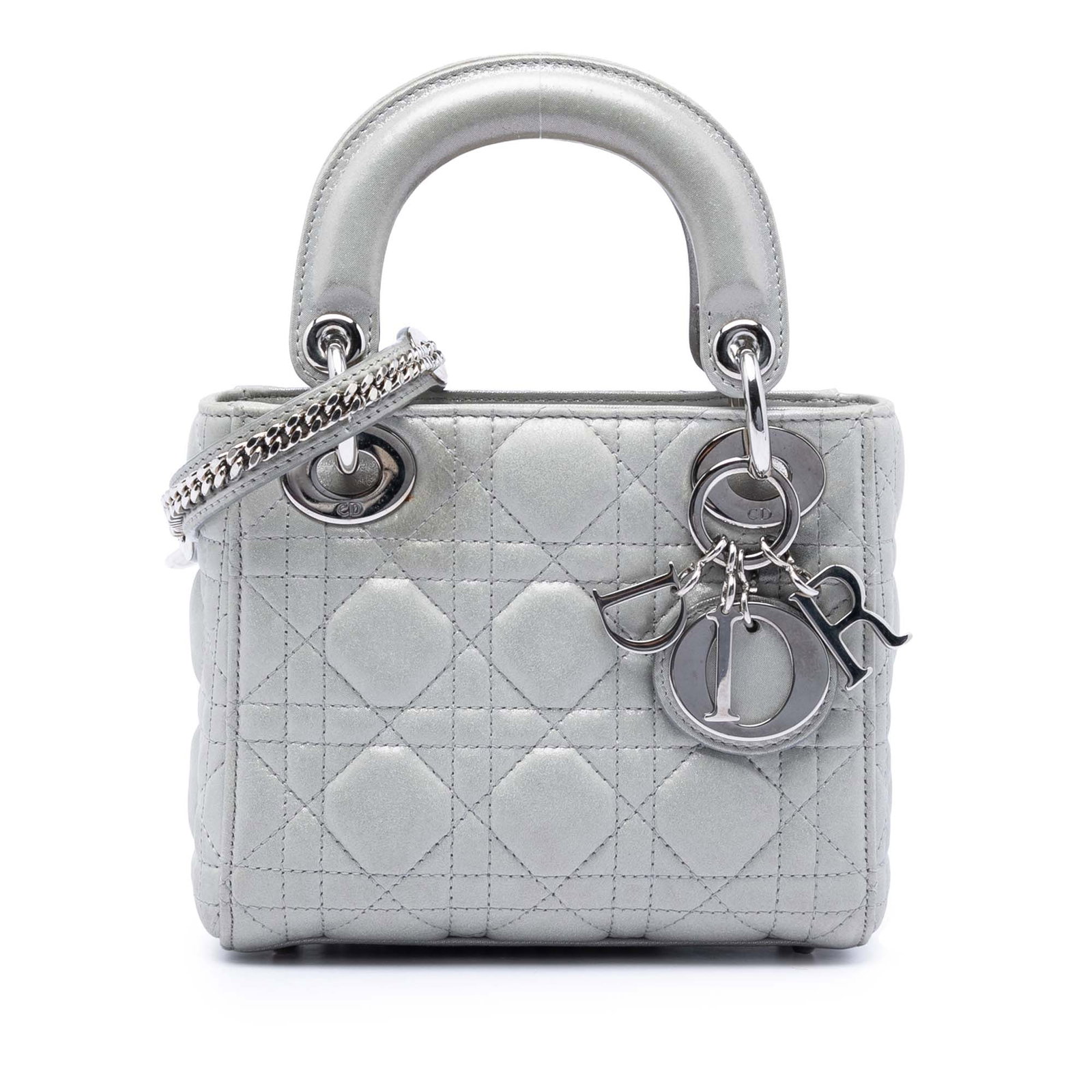 Dior Lady Dior Mini Silver Iridescent Cannage Lambskin Shoulder Bag (1 of 9)