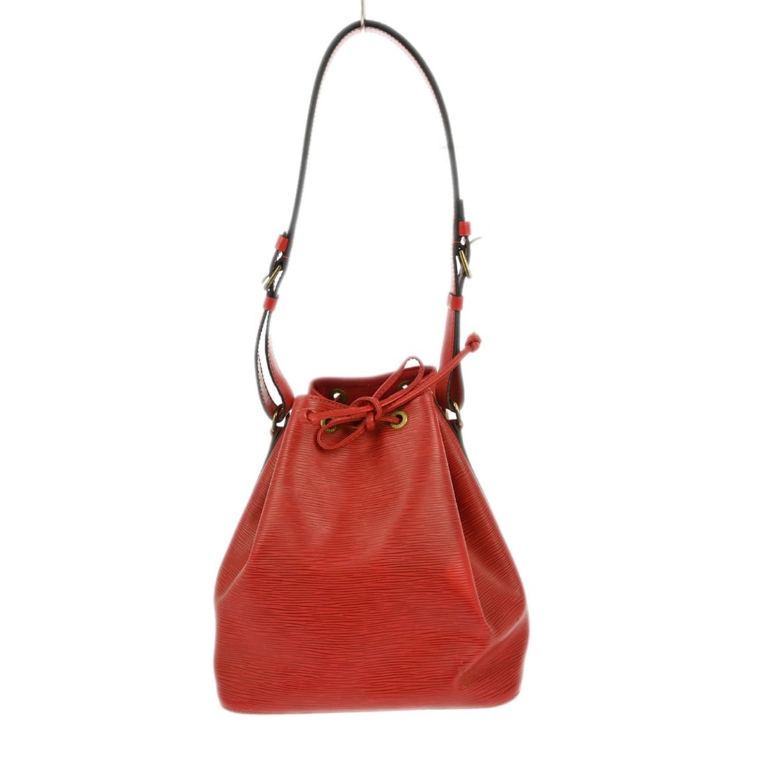 Louis Vuitton Epi Leather Petit Noe Shoulder Bag Red: Louis Vuitton Epi Leather Petit Noe Shoulder Bag Red This pre-owned Louis Vuitton Petit Noe handbag is crafted from red Epi leather, designed for women. It features a vintage charm with visible wear i