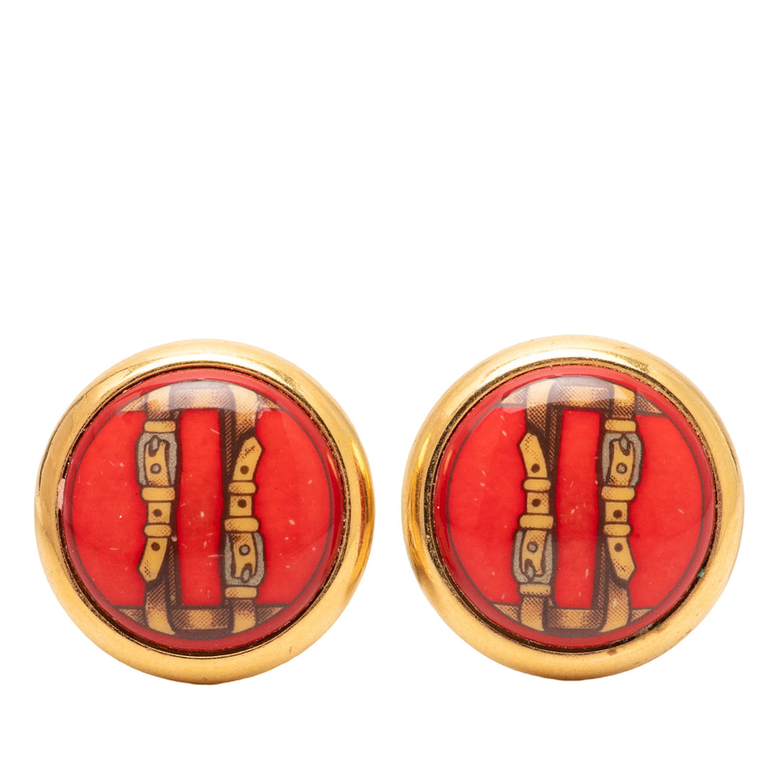 Hermes Red Gold Plated Enamel Clip On Earrings from France (1 of 3)