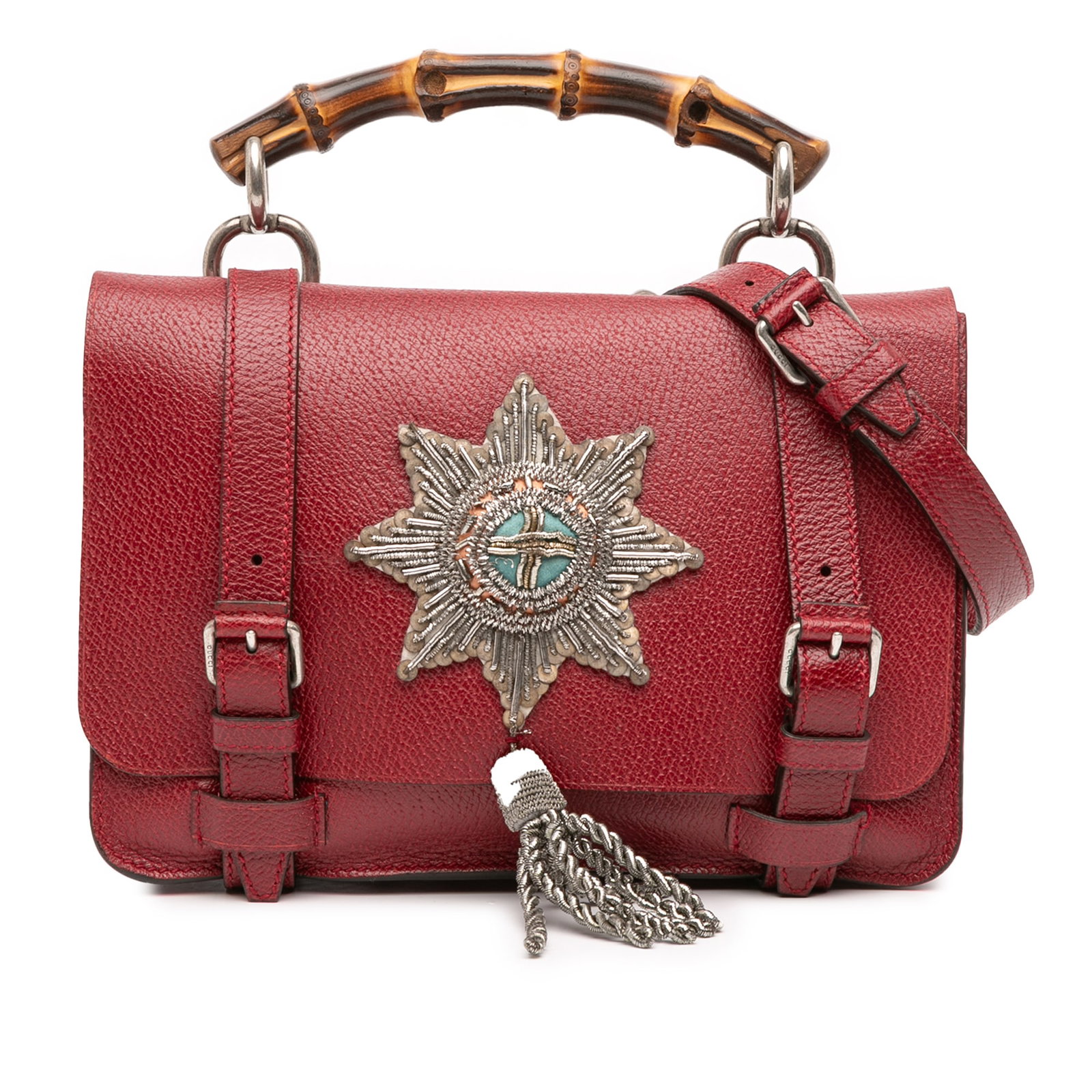 Gucci Red Leather Bamboo Convertible Top Handle Bag: Gucci Red Leather Bamboo Convertible Top Handle Bag This Gucci Leather Bamboo Convertible Top Handle Bag is a stunning accessory that combines elegance with functionality. The satchel features a luxur
