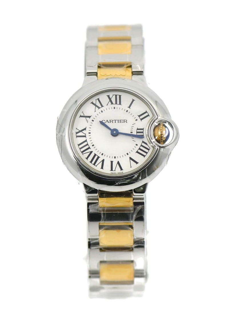 Cartier Ballon Bleu Women Quartz Wristwatch 18K Stainless Steel 28MM: Cartier Ballon Bleu Women Quartz Wristwatch 18K Stainless Steel 28MM This Cartier Ballon Bleu watch features a 28mm stainless steel case with a smooth silver bezel and a silver dial. It is powered by 