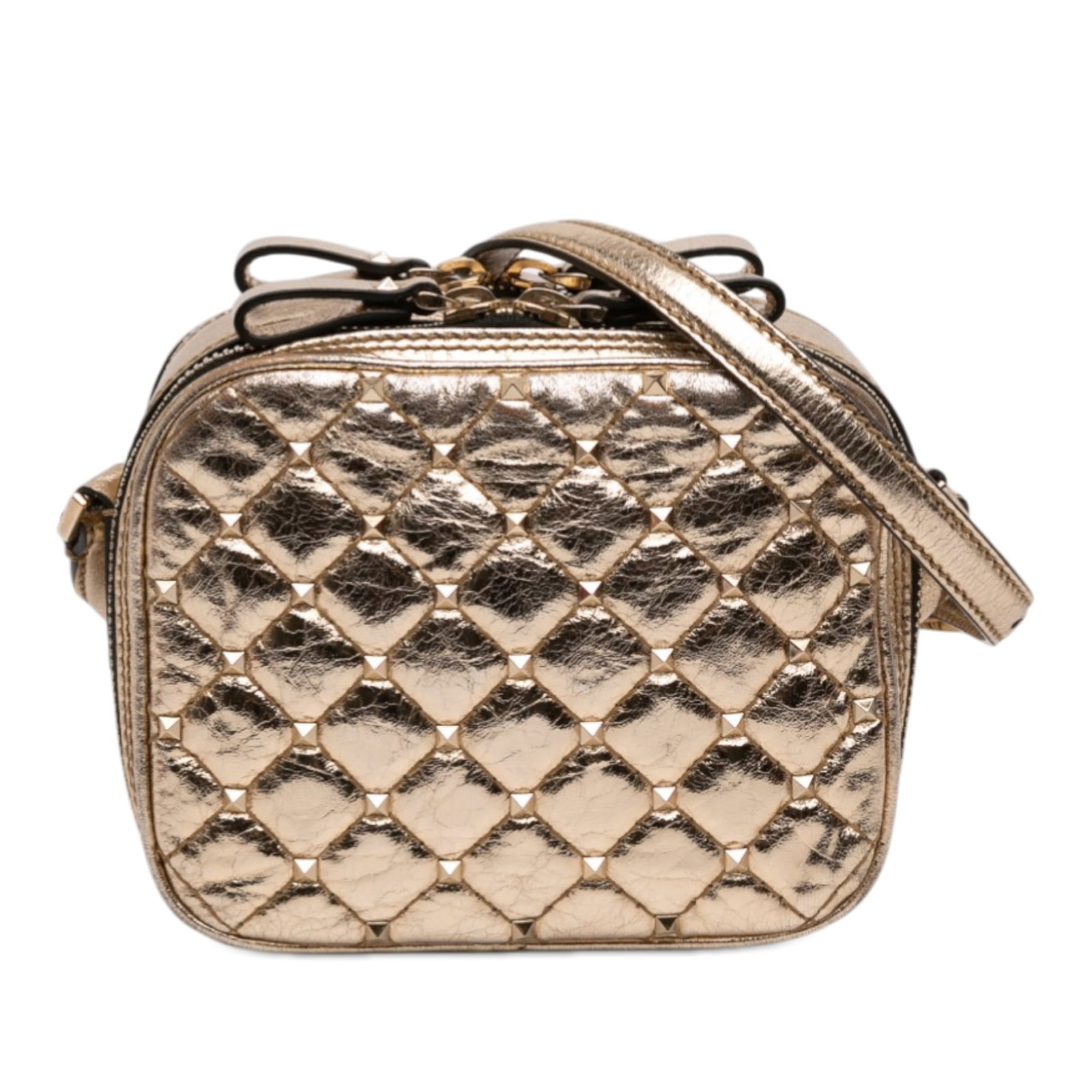 Valentino Rockstud Spike Gold Leather Double Zip Crossbody Camera Bag (1 of 13)