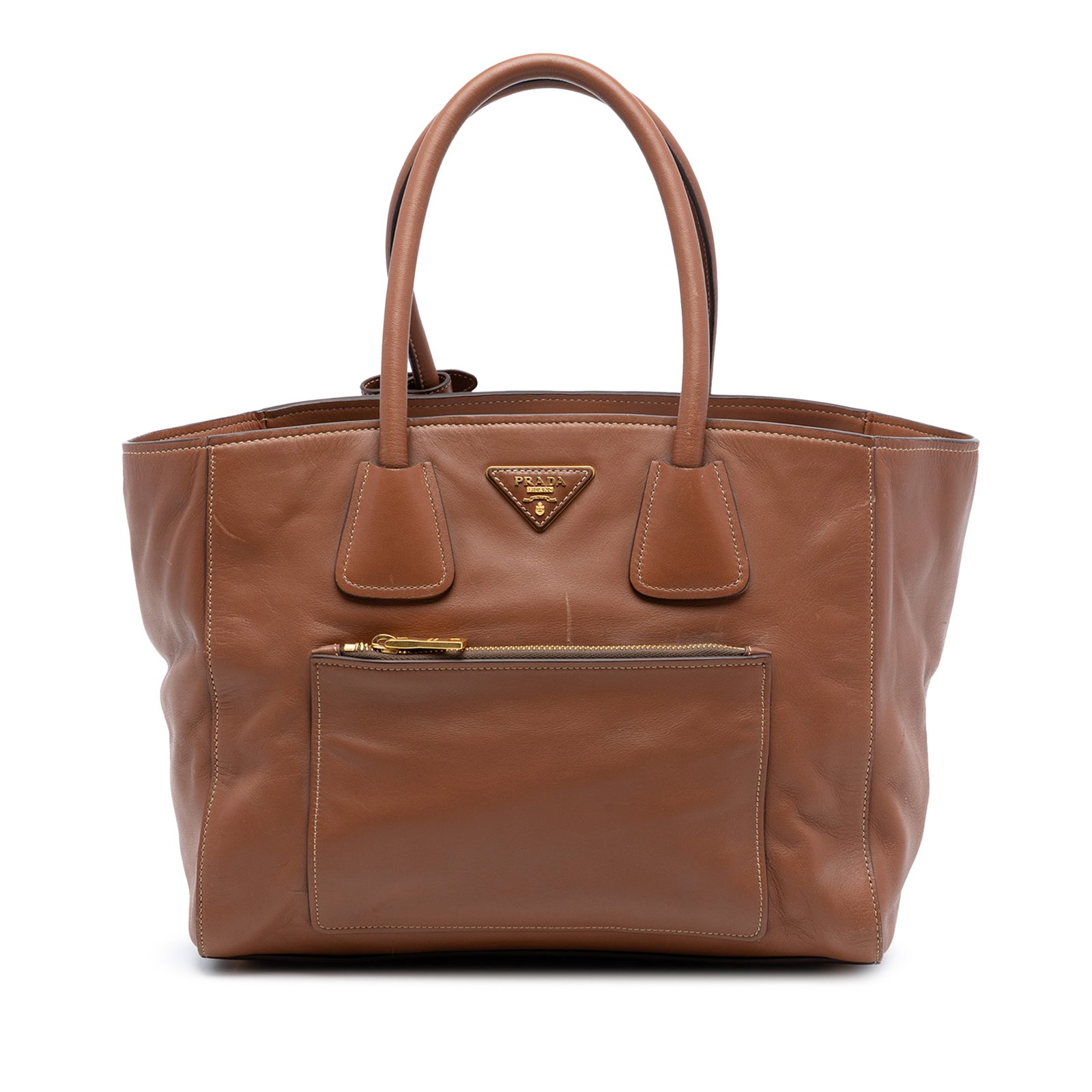 Prada Soft Calf Leather Convertible Satchel with Front Zipper Pocket (1 of 7)