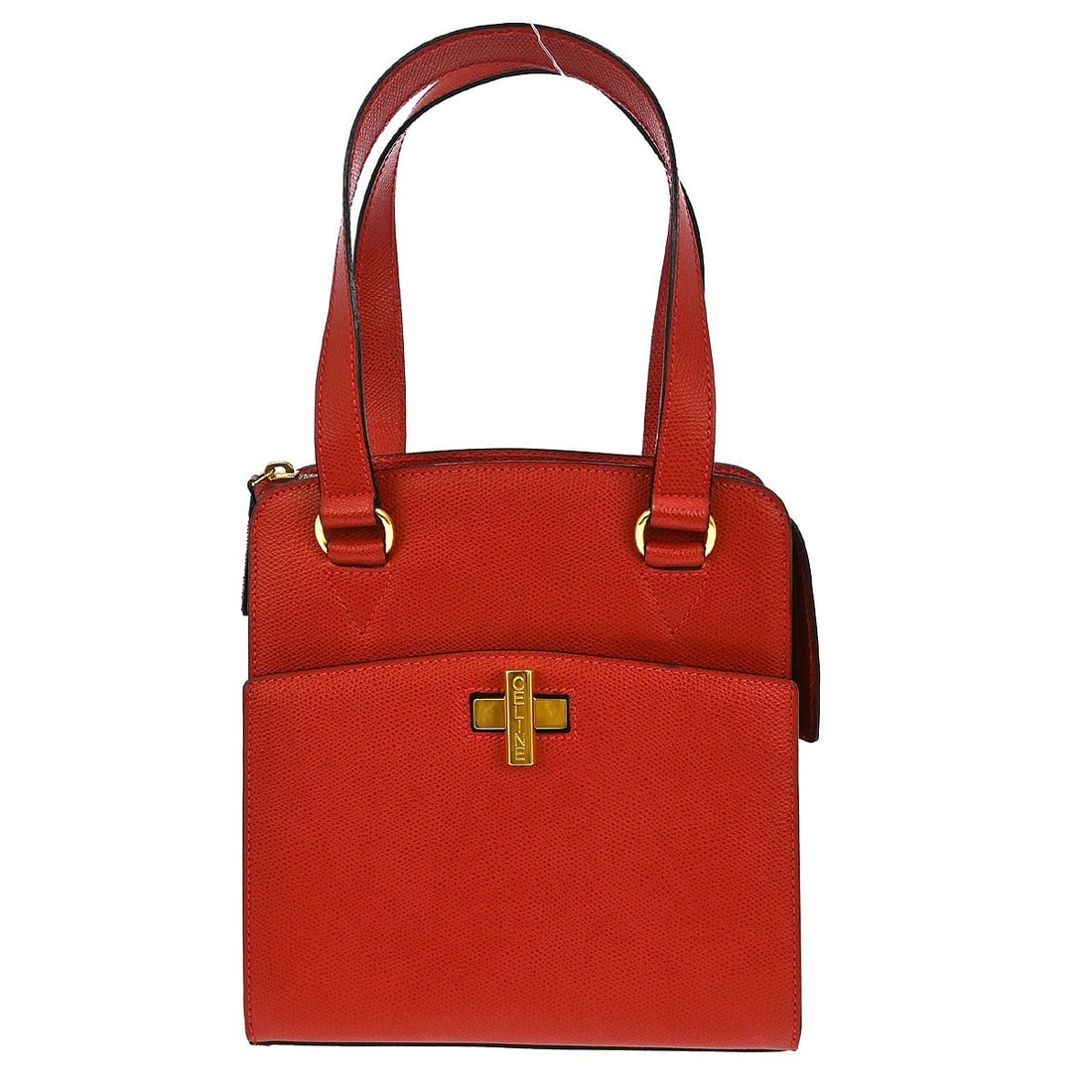 Celine Medium Red Leather Top Handle Tote Bag with Double Handles: Celine Medium Red Leather Top Handle Tote Bag with Double Handles This Celine red leather tote handbag is a stylish and versatile accessory perfect for casual occasions. Crafted from high-quality leat