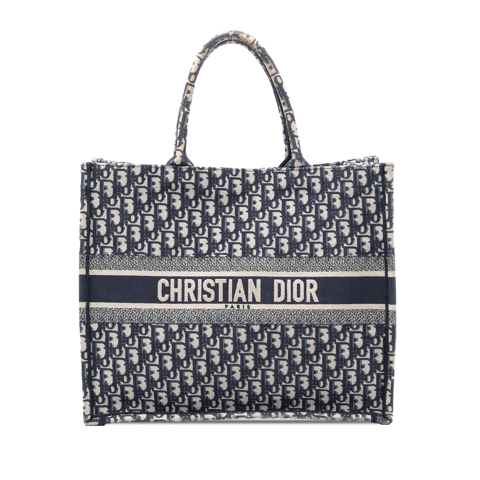 Dior Blue Oblique Large Canvas Embroidered Book Tote Bag: Dior Blue Oblique Large Canvas Embroidered Book Tote Bag This Dior Large Oblique Embroidered Canvas Book Tote features a blue canvas body with signature Oblique embroidery, rolled canvas handles, and 