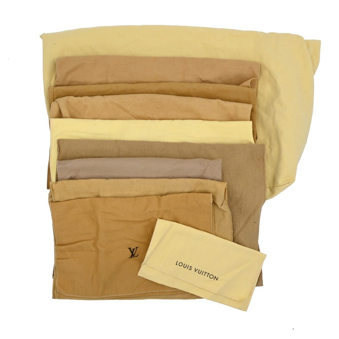 Louis Vuitton Authentic Dust Bag Set of 10 Brown Beige Cotton: Louis Vuitton Authentic Dust Bag Set of 10 Brown Beige Cotton This authentic Louis Vuitton dust bag set includes 10 bags crafted from 100% cotton. The bags feature a classic brown and beige color sche