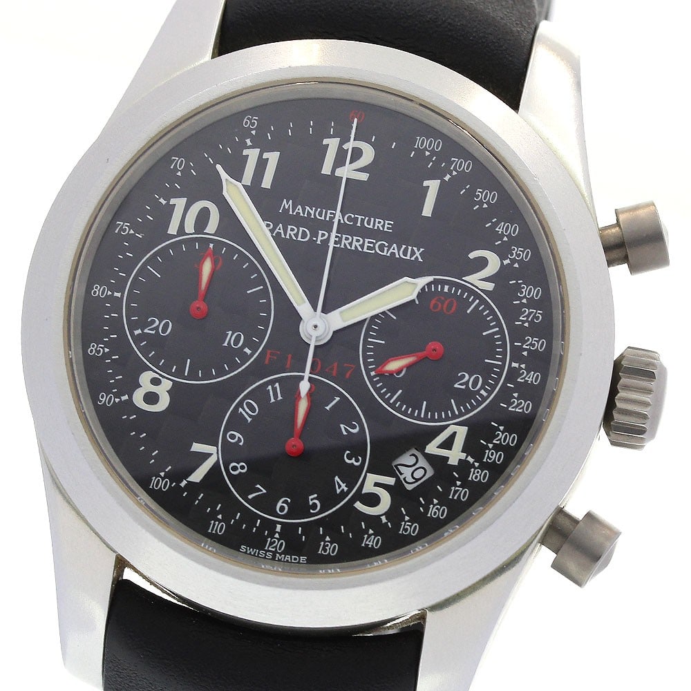 Girard Perregaux Ferrari 4955 Automatic Chronograph Date Men's Wristwatch: Girard Perregaux Ferrari 4955 Automatic Chronograph Date Men's Wristwatch This pre-owned Girard Perregaux Ferrari Chronograph Date men's wristwatch features a 40mm aluminum case and a black dial. It i