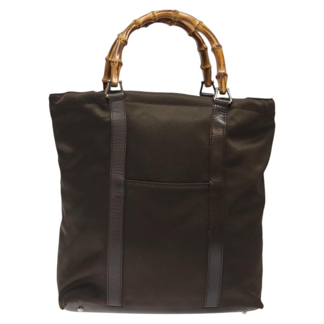 Gucci Brown Nylon Bamboo Handle Convertible Tote Bag: Gucci Brown Nylon Bamboo Handle Convertible Tote Bag This Gucci Convertible Bamboo Zip Tote is crafted from brown nylon and features distinctive bamboo handles. Designed for women, the tote is made in