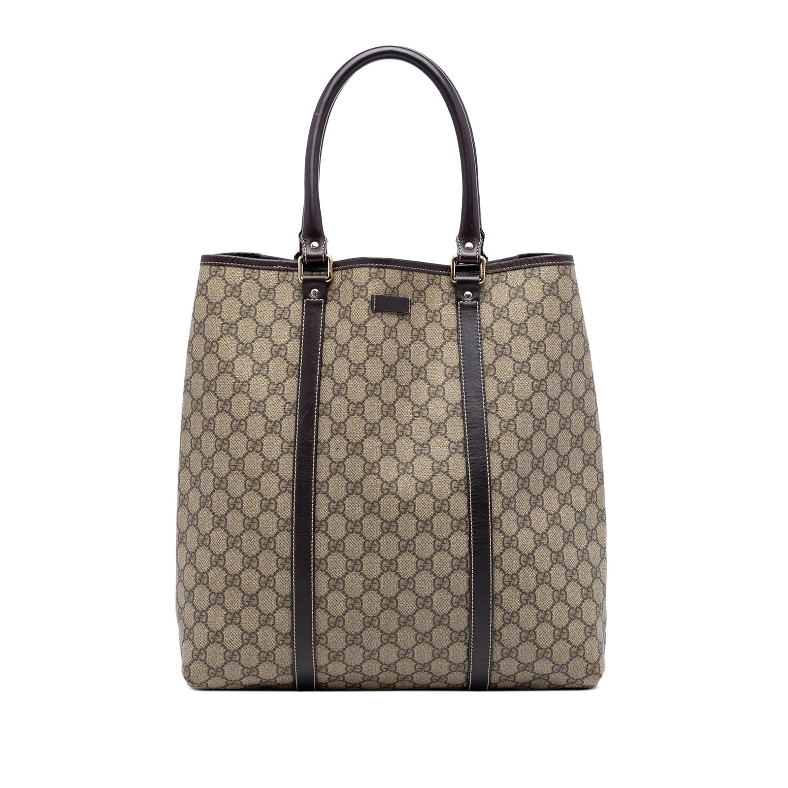 Gucci Joy Vertical Tote Bag in GG Supreme Canvas with Leather Trim: Gucci Joy Vertical Tote Bag in GG Supreme Canvas with Leather Trim The Gucci GG Supreme Joy Vertical Tote is a stylish bag crafted from coated canvas with leather trim. It features rolled leather hand