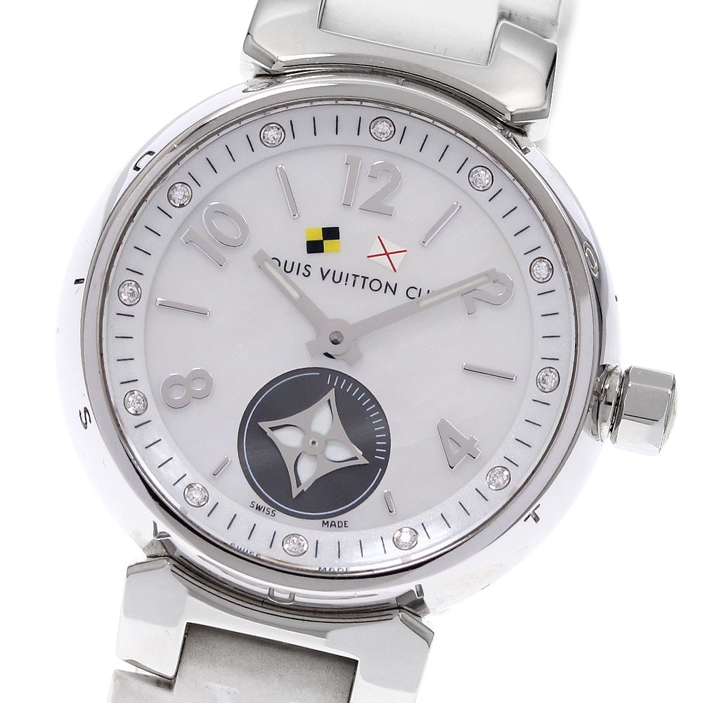 Louis Vuitton Tambour Lovely Cup Quartz Women's Wristwatch Q12M0: Louis Vuitton Tambour Lovely Cup Quartz Women's Wristwatch Q12M0 This Louis Vuitton Tambour Lovely Cup women's wristwatch features a stainless steel case paired with a white shell dial and a rubber br