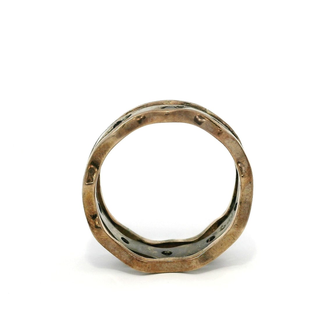 Handmade Sterling Silver Copper Garnet Wavy Stackable Band Ring - 4