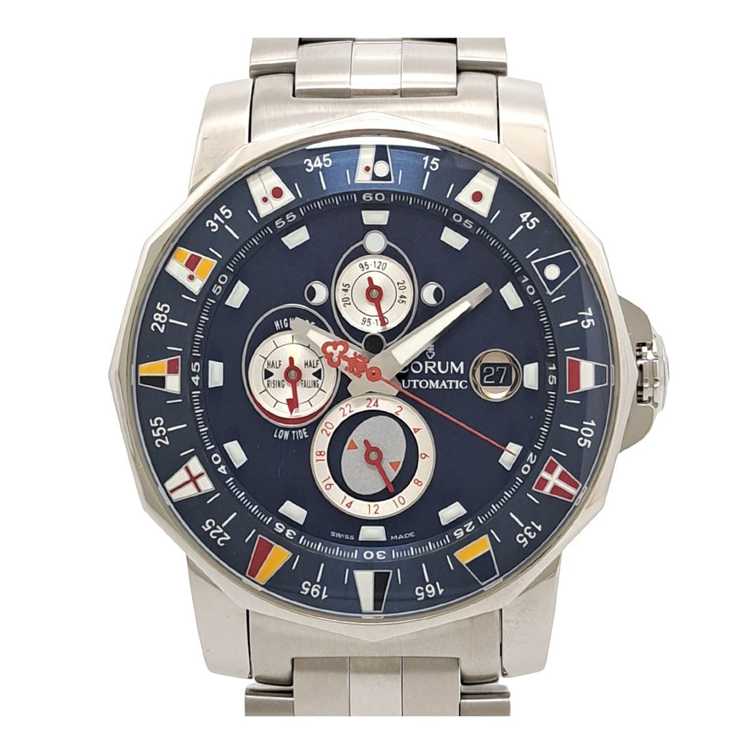 Corum Admiral's Cup Marais Automatic Steel Men's Watch 977.643.20: Corum Admiral's Cup Marais Automatic Steel Men's Watch 977.643.20 This Corum Admiral's Cup Marais wristwatch is designed for men and features a stainless steel case and band. The watch has a blue dial