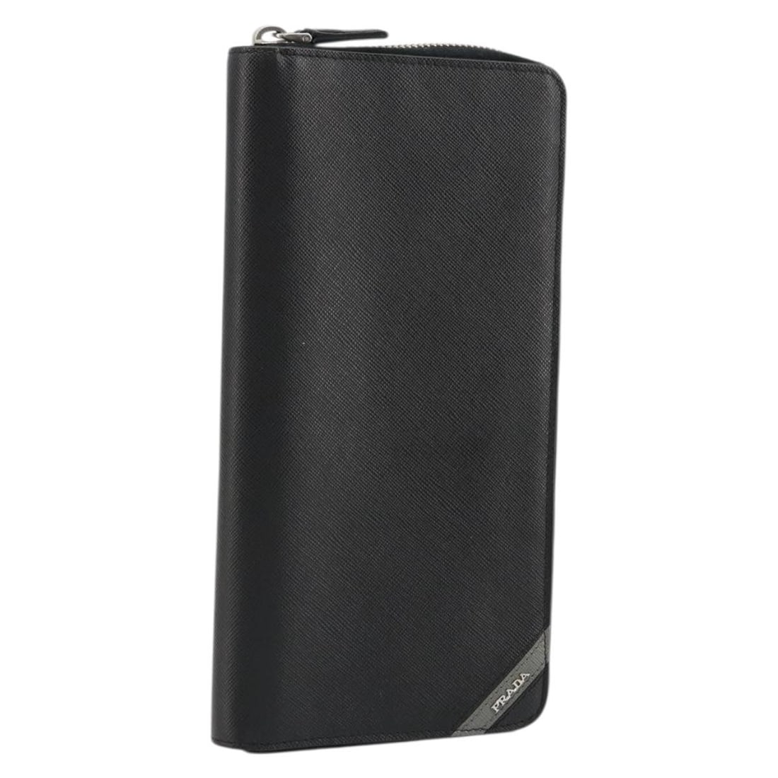 Prada Saffiano Leather Black Silver Long Wallet Italy: Prada Saffiano Leather Black Silver Long Wallet Italy This PRADA long wallet is crafted from luxurious Saffiano leather in black with silver-tone accents. Designed for women, it features a sleek silho