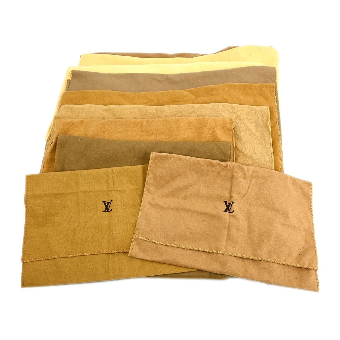 Louis Vuitton 10 Piece Dust Bag Set 100% Cotton Brown Beige Authentic: Louis Vuitton 10 Piece Dust Bag Set 100% Cotton Brown Beige Authentic This set includes 10 authentic Louis Vuitton dust bags, crafted from 100% cotton in a classic brown and beige color scheme. Ideal 