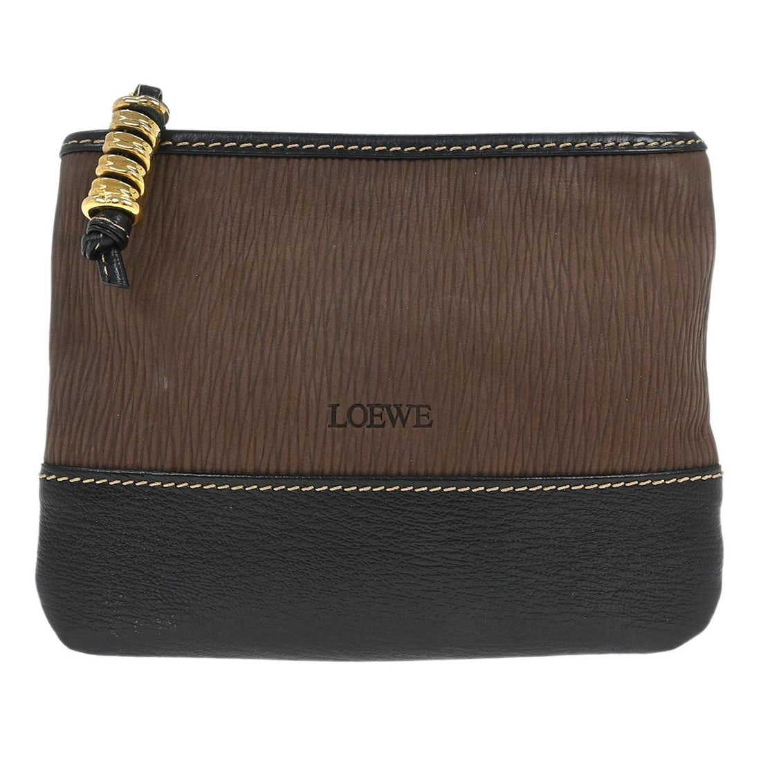 Loewe Velasquez Small Brown Leather Zip Pouch Clutch Bag (1 of 7)