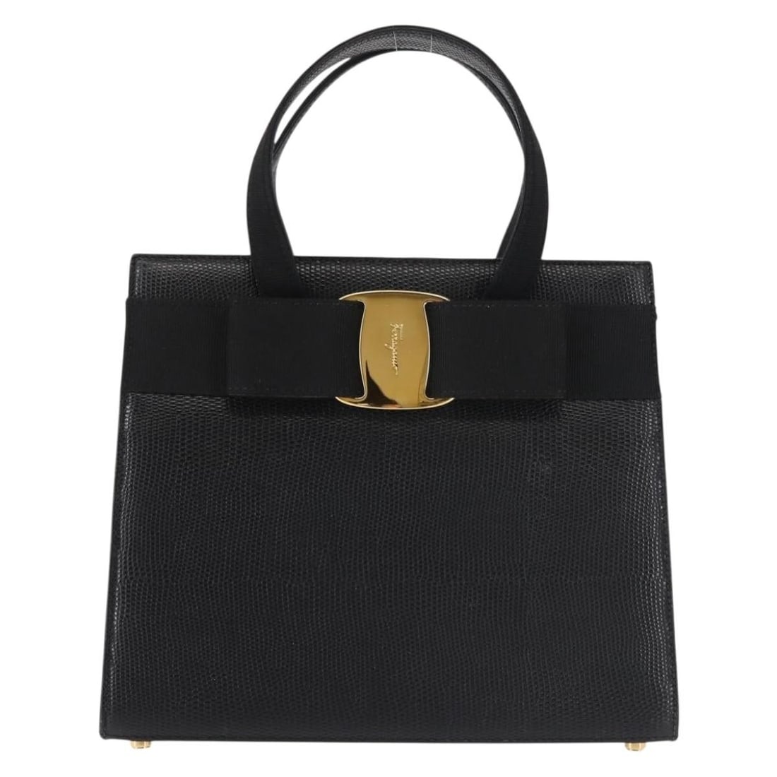 Convertible Vara Bow Tote by Salvatore Ferragamo Black Leather Handbag (1 of 18)