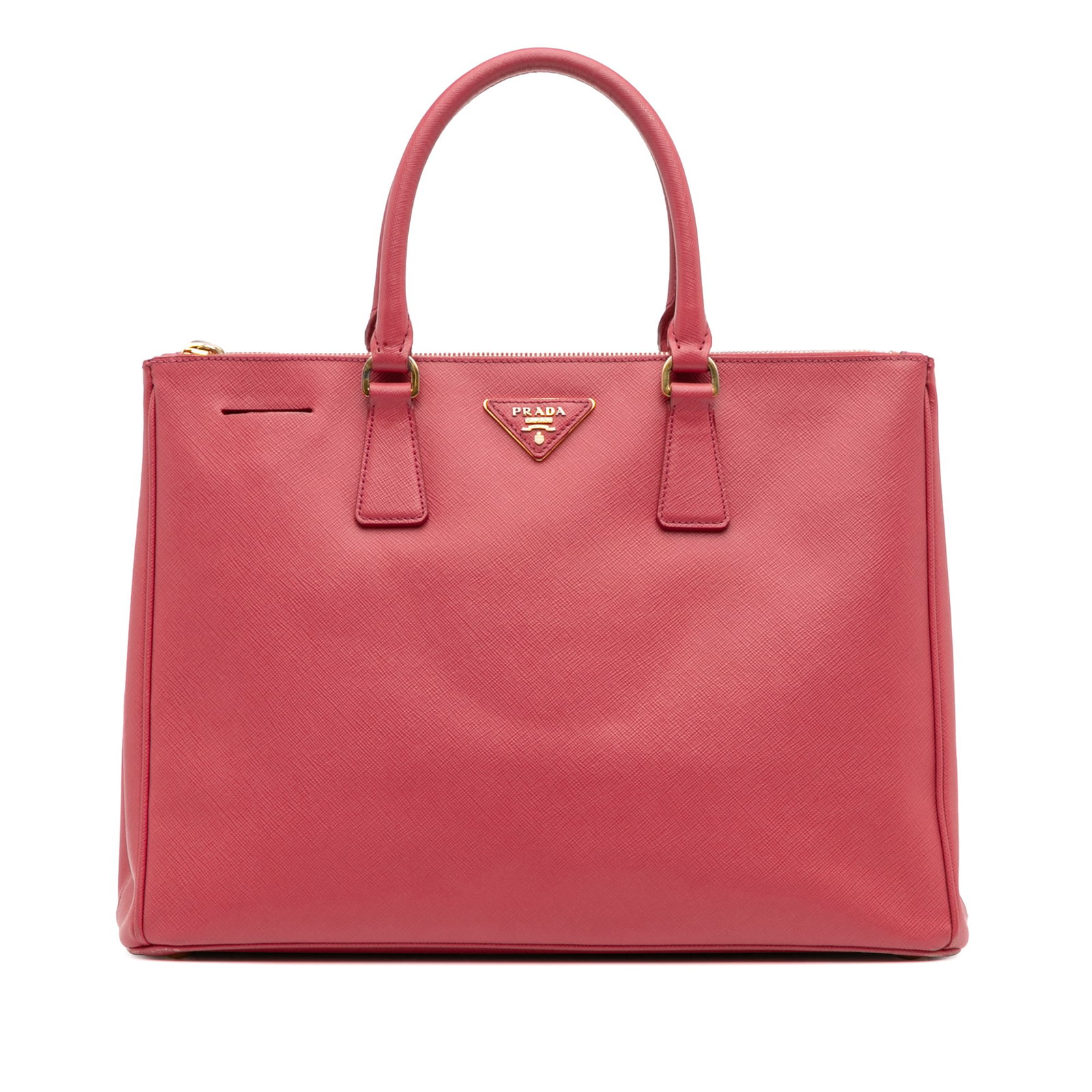 Prada Large Pink Saffiano Lux Galleria Double Zip Tote: Prada Large Pink Saffiano Lux Galleria Double Zip Tote Introducing the Prada Large Saffiano Lux Galleria Double Zip Tote, a sophisticated accessory crafted from premium saffiano leather in a charming 