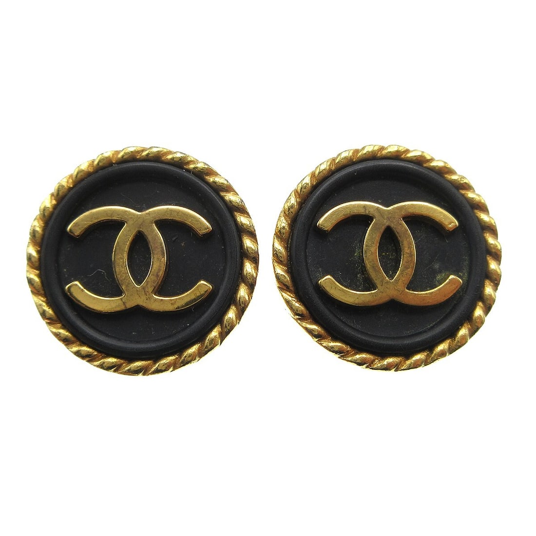 Chanel 96P Gold Black Button Clip-On Earrings (1 of 5)