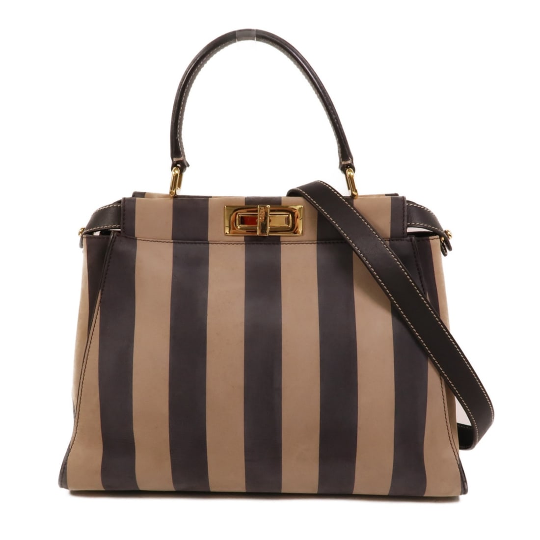 FENDI Peekaboo Iconic Medium Calfskin 2way Shoulder Bag Black: FENDI Peekaboo Iconic Medium Calfskin 2way Shoulder Bag Black This FENDI Peekaboo Iconic Medium 2way shoulder bag features luxurious calfskin leather in a sophisticated combination of brown and black.