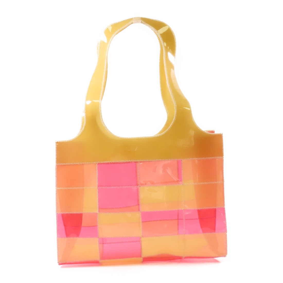 Chanel Patchwork PVC Tote Bag Beige Pink: Chanel Patchwork PVC Tote Bag Beige Pink This CHANEL tote bag features a patchwork design in beige and pink PVC with beige accents. Designed for women, it offers a spacious interior suitable for every