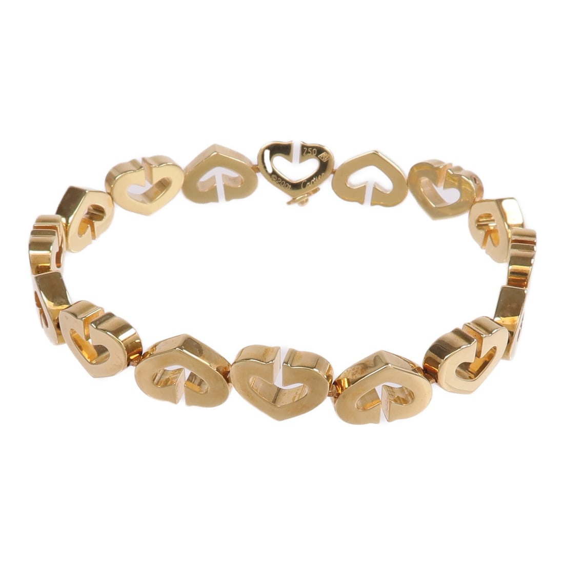 Cartier K18 Yellow Gold Heart Bangle: Cartier K18 Yellow Gold Heart Bangle This elegant Cartier heart bracelet is crafted from 18K yellow gold, offering a timeless and sophisticated accessory. Designed for women, the bracelet features a c