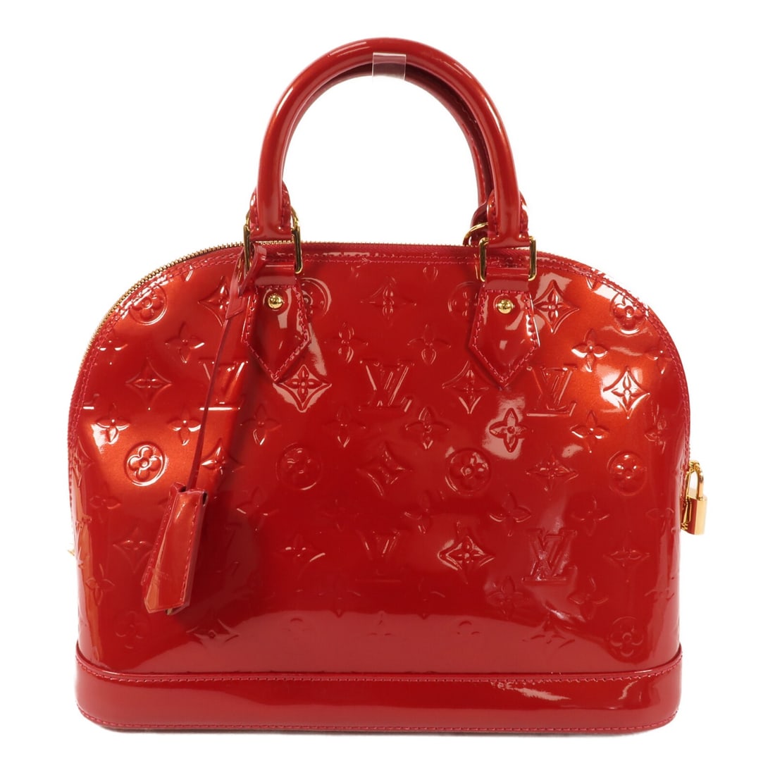 Louis Vuitton Alma MM Red Monogram Vernis Patent Leather Handbag M90096 GHW: Louis Vuitton Alma MM Red Monogram Vernis Patent Leather Handbag M90096 GHW This Louis Vuitton Alma MM handbag features a striking red Monogram Vernis patent leather exterior with gold tone hardware. 