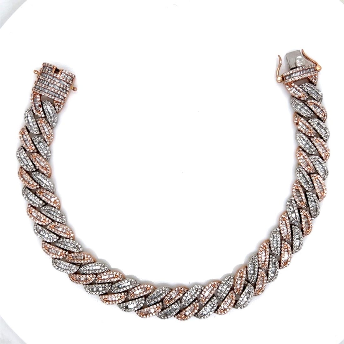 Diamond Bracelet 10K Tri-Color Gold 10.00 Carat 1680 Stones 8 x 0.5 Inches: Diamond Bracelet 10K Tri-Color Gold 10.00 Carat 1680 Stones 8 x 0.5 Inches This pre-owned bracelet is crafted from 10K tri-color gold and features approximately 1,680 diamonds with a total carat weigh