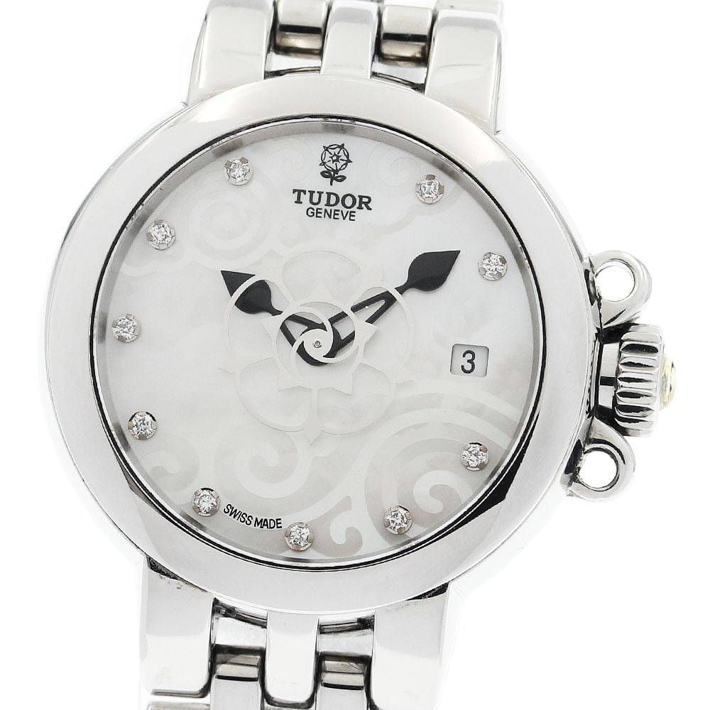 TUDOR Claire de Rose 35100 Automatic Date Ladies Watch: TUDOR Claire de Rose 35100 Automatic Date Ladies Watch This TUDOR Claire de Rose Date women's wristwatch features a stainless steel case and bracelet, complemented by a white mother-of-pearl dial set 