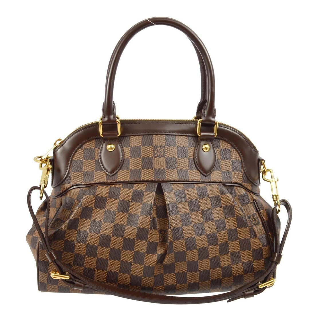 Louis Vuitton Trevi PM Damier Canvas Shoulder Bag with Detachable Strap: Louis Vuitton Trevi PM Damier Canvas Shoulder Bag with Detachable Strap This Louis Vuitton Damier Trevi PM handbag features the iconic Damier canvas in brown, designed for versatile use as both a shou