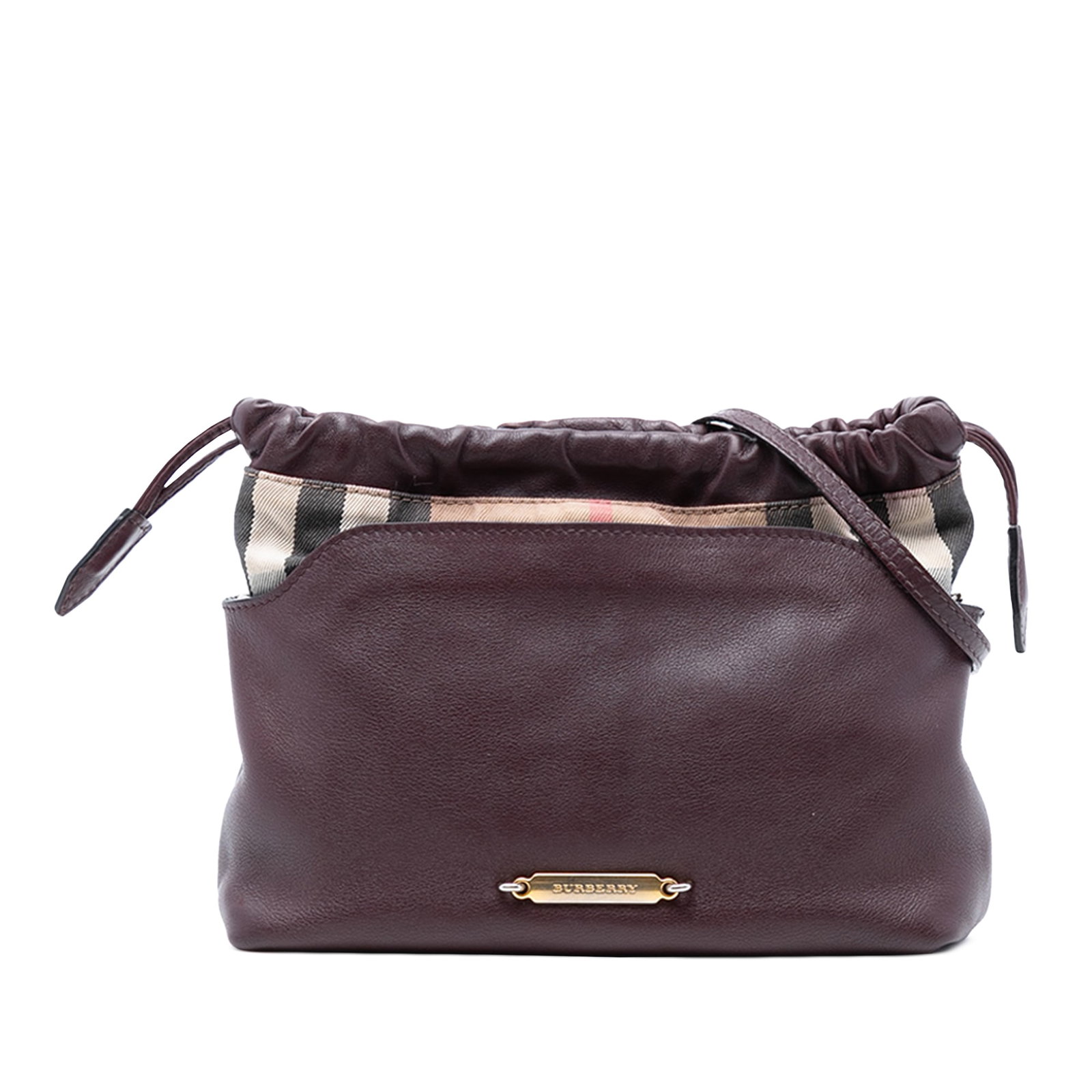 Little Crush Crossbody in House Check Canvas and Red Leather by Burberry: Little Crush Crossbody in House Check Canvas and Red Leather by Burberry This Burberry House Check Canvas and Calfskin Little Crush Crossbody bag features a combination of leather and signature house 
