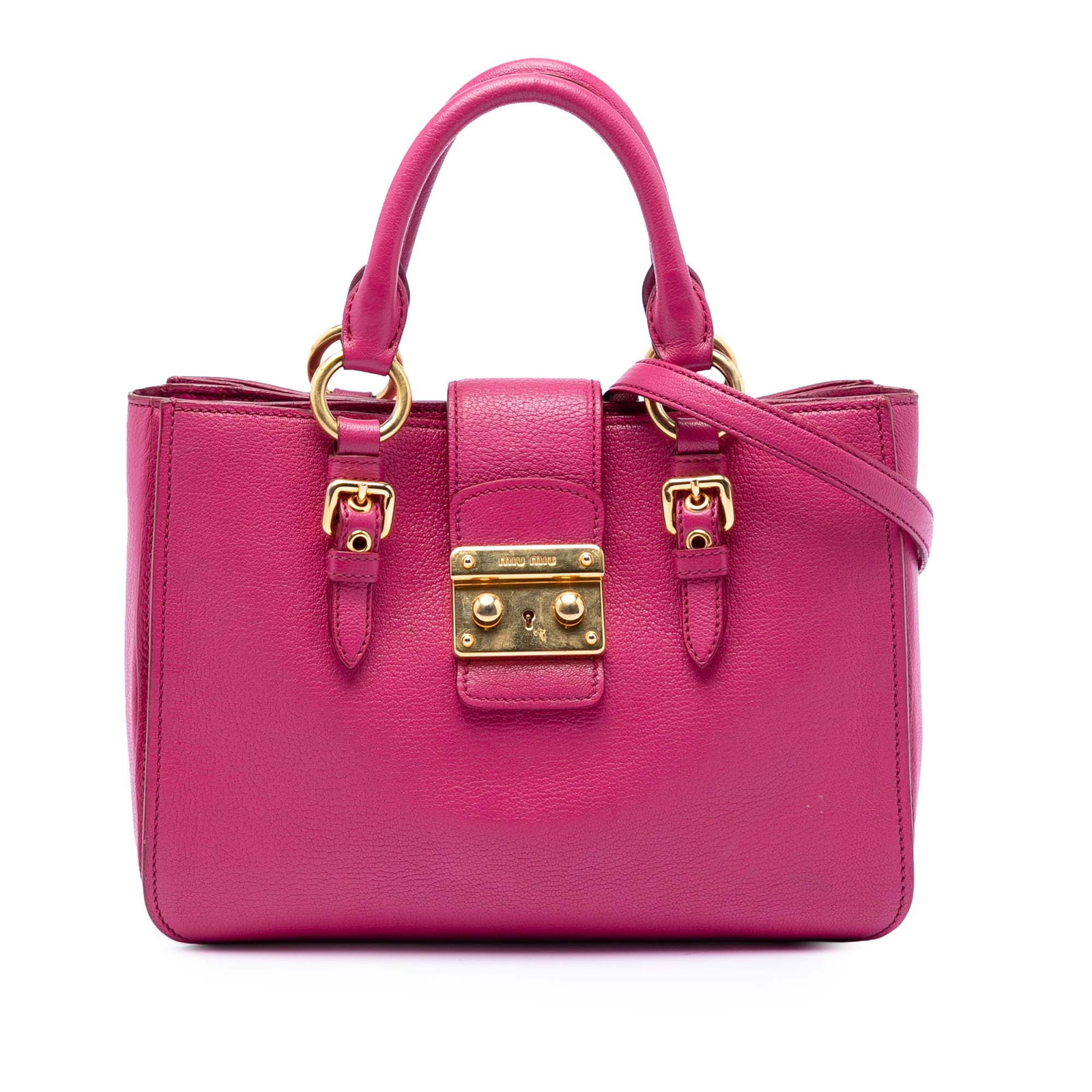Miu Miu Madras Pink Goatskin Leather Satchel with Detachable Strap (1 of 7)