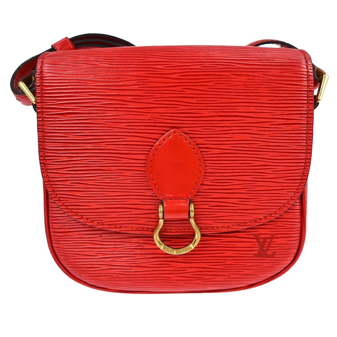 Louis Vuitton Mini Saint Cloud Epi Leather Red Crossbody Shoulder Bag M52217: Louis Vuitton Mini Saint Cloud Epi Leather Red Crossbody Shoulder Bag M52217 This is a vintage Louis Vuitton Mini Saint Cloud shoulder bag crafted from red Epi leather with a black lining. The bag fea