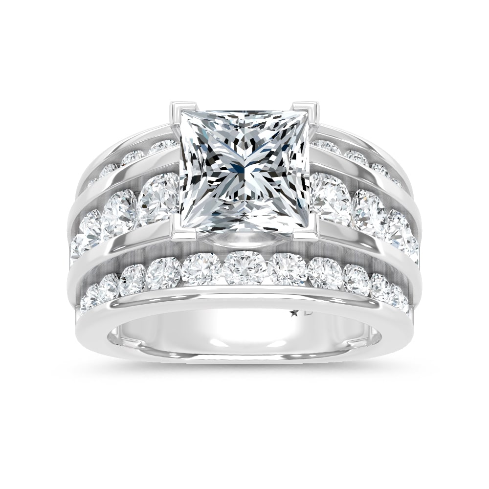 14K White Gold Lab Grown Diamond 5 1/2 Ct.Tw. Engagement Ring (IGI Certified Center 3ct): 14K White Gold Lab Grown Diamond 5 1/2 Ct.Tw. Engagement Ring (IGI Certified Center 3ct) 14k White Gold Stone Color: D-f Stone Clarity: Vs Each ring is presented in standard size 6.5. Complimentary re
