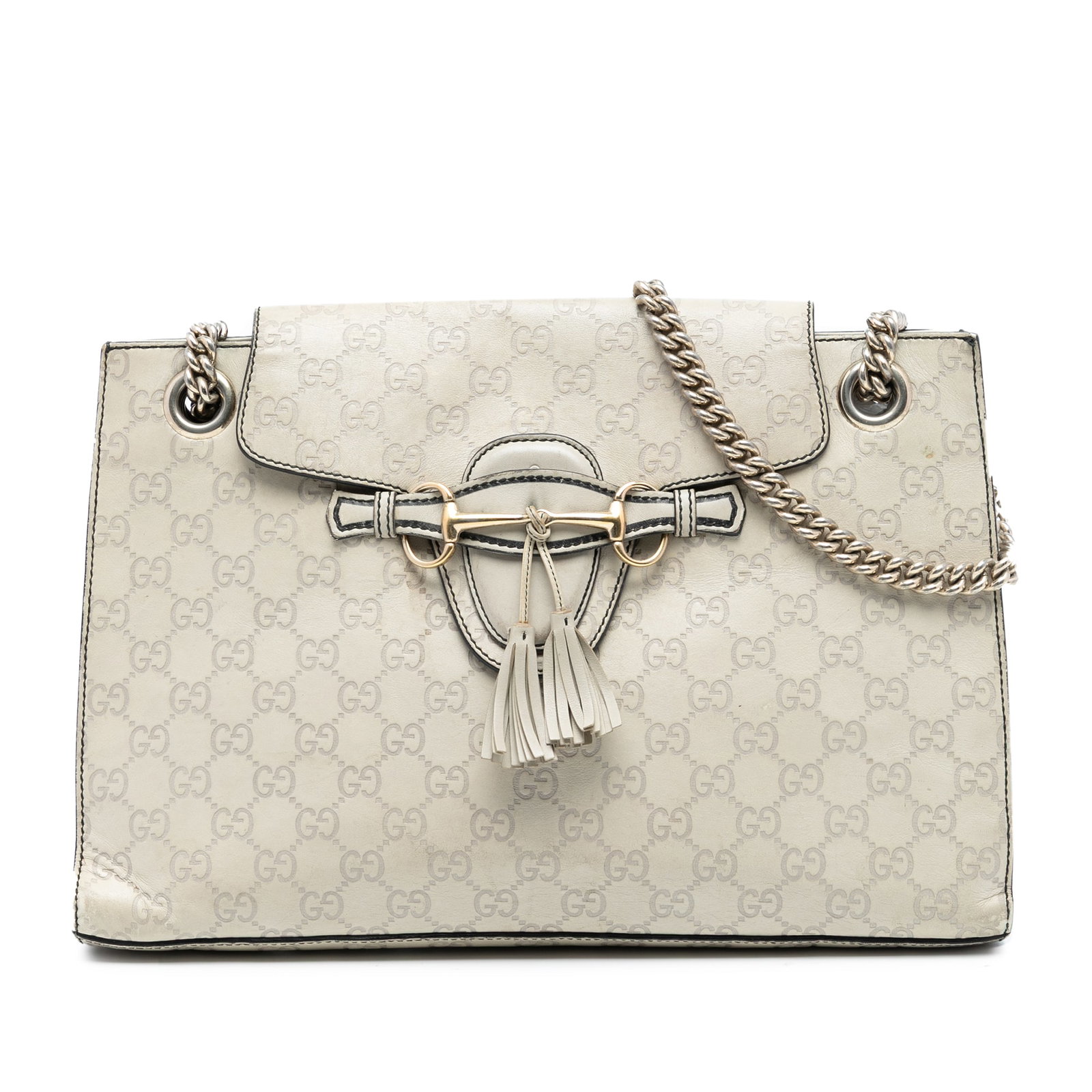 Gucci Emily Large Embossed Leather Chain Shoulder Bag Brown: Gucci Emily Large Embossed Leather Chain Shoulder Bag Brown This Gucci Large Guccissima Emily Shoulder Bag features an embossed leather exterior in brown, chain link straps with flat leather guards, a