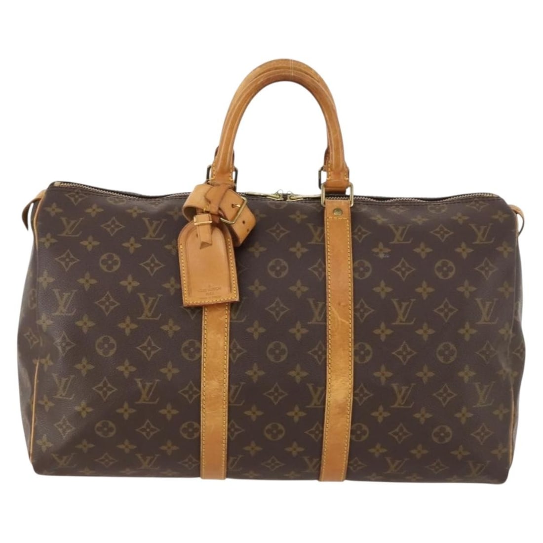 Keepall Monogram Canvas Travel Bag by Louis Vuitton Unisex: Keepall Monogram Canvas Travel Bag by Louis Vuitton Unisex This Louis Vuitton Keepall Bag features the classic monogram canvas in brown and is designed for unisex use. The bag shows signs of wear, inc