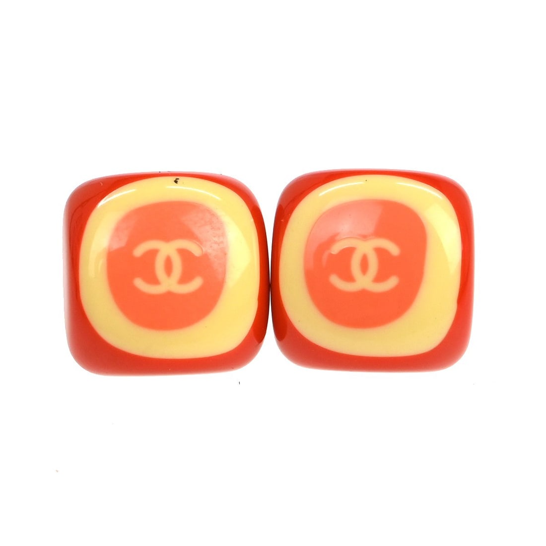 Red Square Pierced Earrings by Chanel 03P Collection: Red Square Pierced Earrings by Chanel 03P Collection These Chanel red pierced earrings feature a square design and are crafted in France. They exhibit reasonable wear and tear and are designed for pie