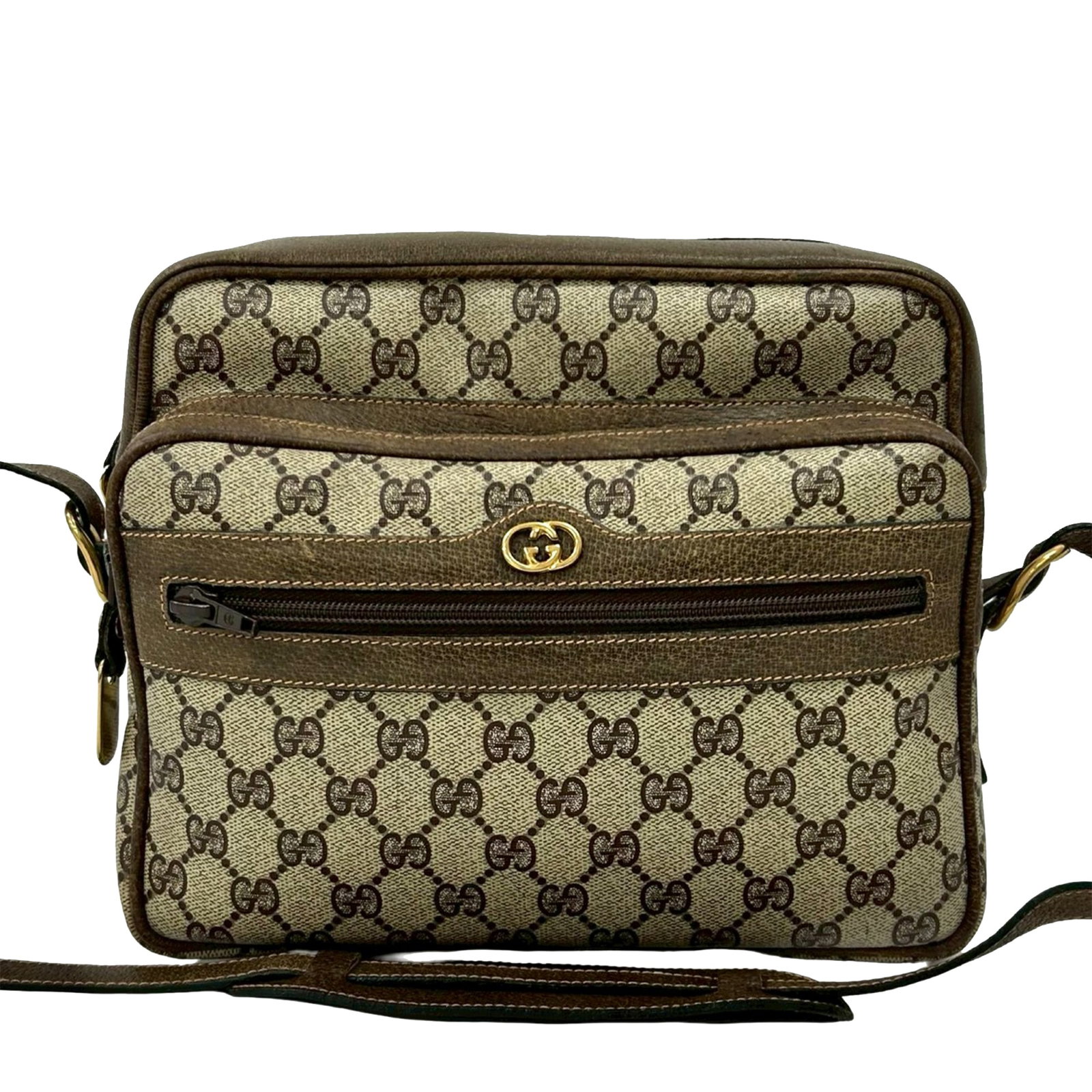 Gucci GG Supreme Beige Coated Canvas Crossbody Bag with Leather Trim (1 of 9)