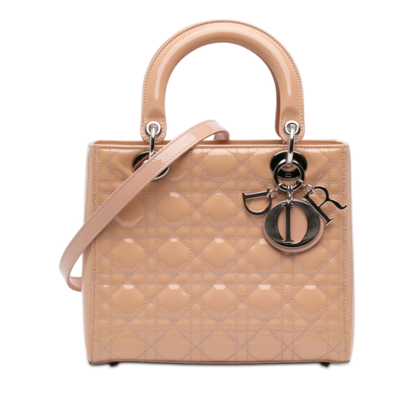 Dior Lady Dior Medium Brown Patent Cannage Leather Handbag with Detachable Strap (1 of 10)