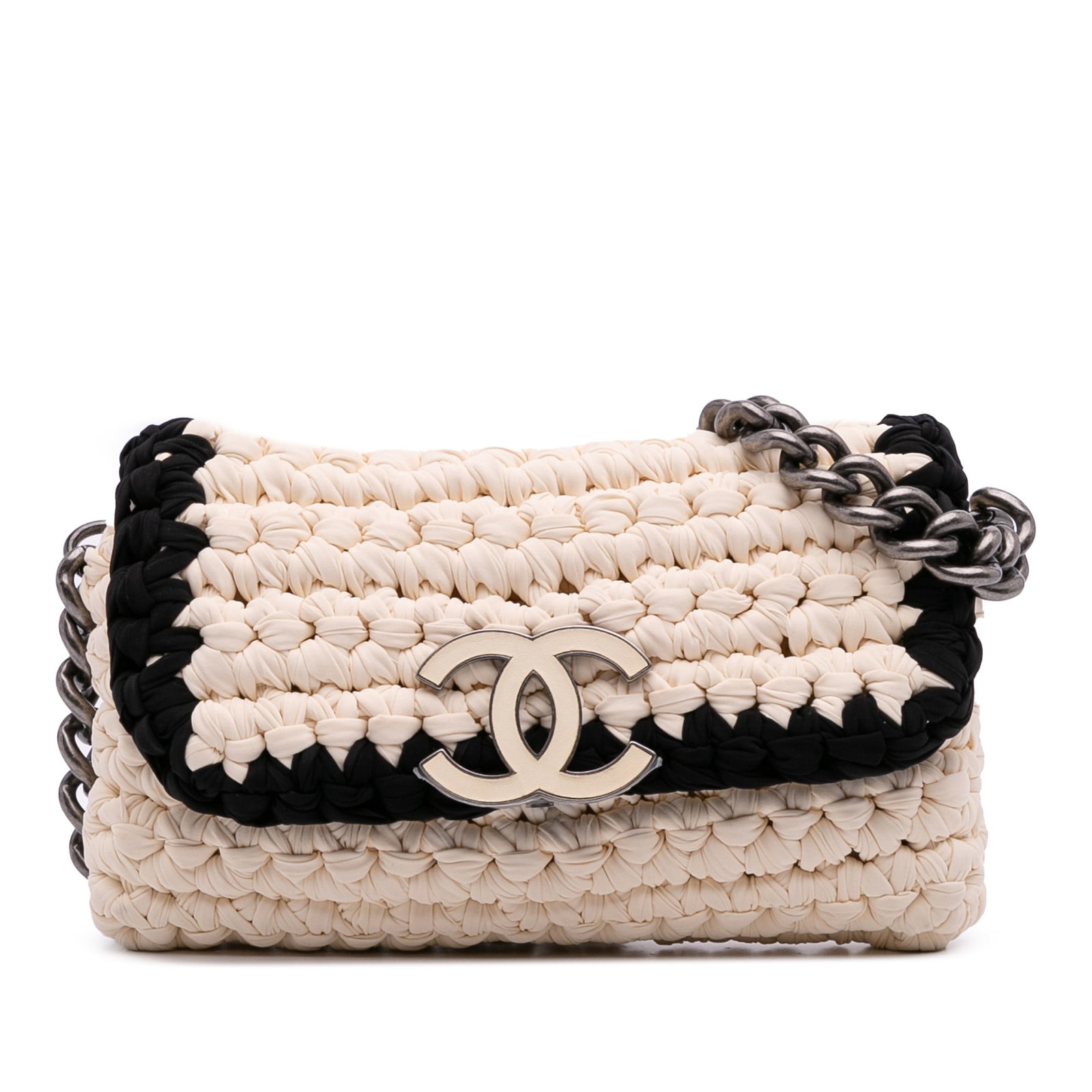 Chanel Neoprene Fancy Crochet Flap Shoulder Bag White Italy (1 of 11)