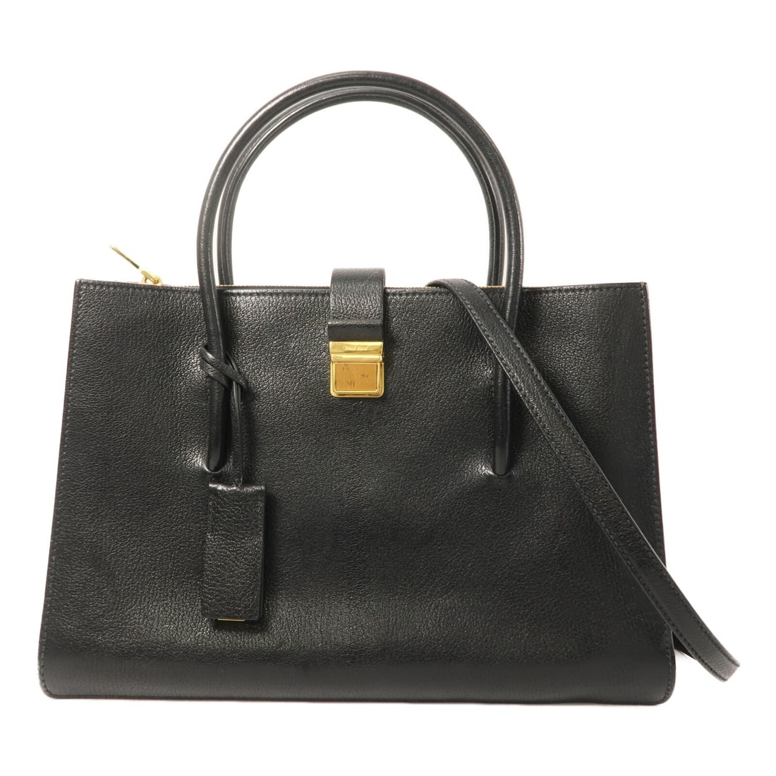 Miu Miu Black Calfskin 2 Way Shoulder Bag GHW: Miu Miu Black Calfskin 2 Way Shoulder Bag GHW This Miu Miu 2-way shoulder bag is crafted from high-quality black calfskin leather. Designed for versatility, it can be worn as either a shoulder bag or 