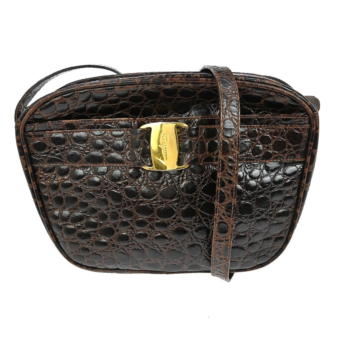 Salvatore Ferragamo Vara Mini Brown Leather Shoulder Bag Gold Hardware (1 of 8)