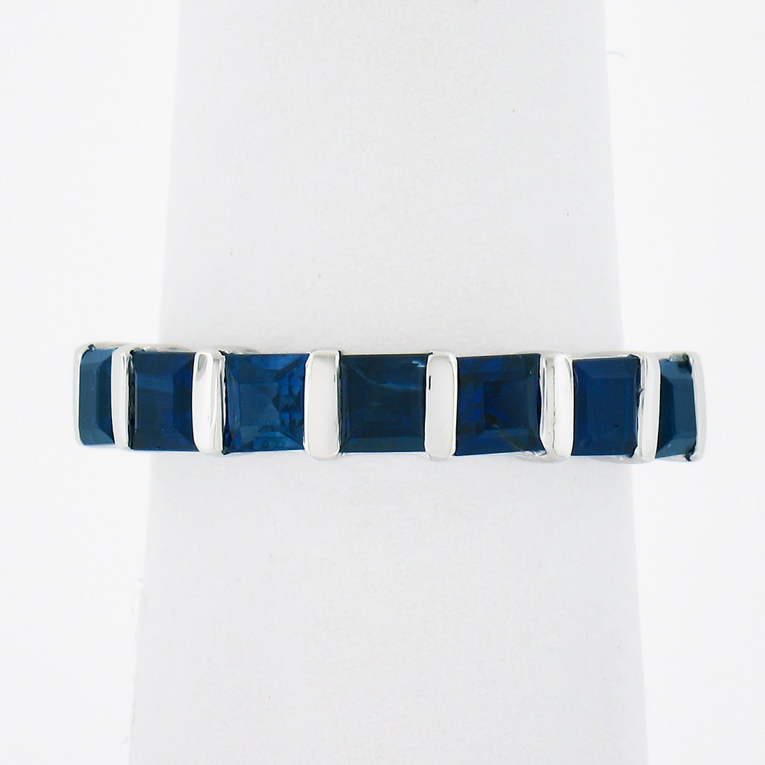 Platinum 1.82ct Square Sapphire Channel Set Stackable Wedding Band Ring (1 of 9)