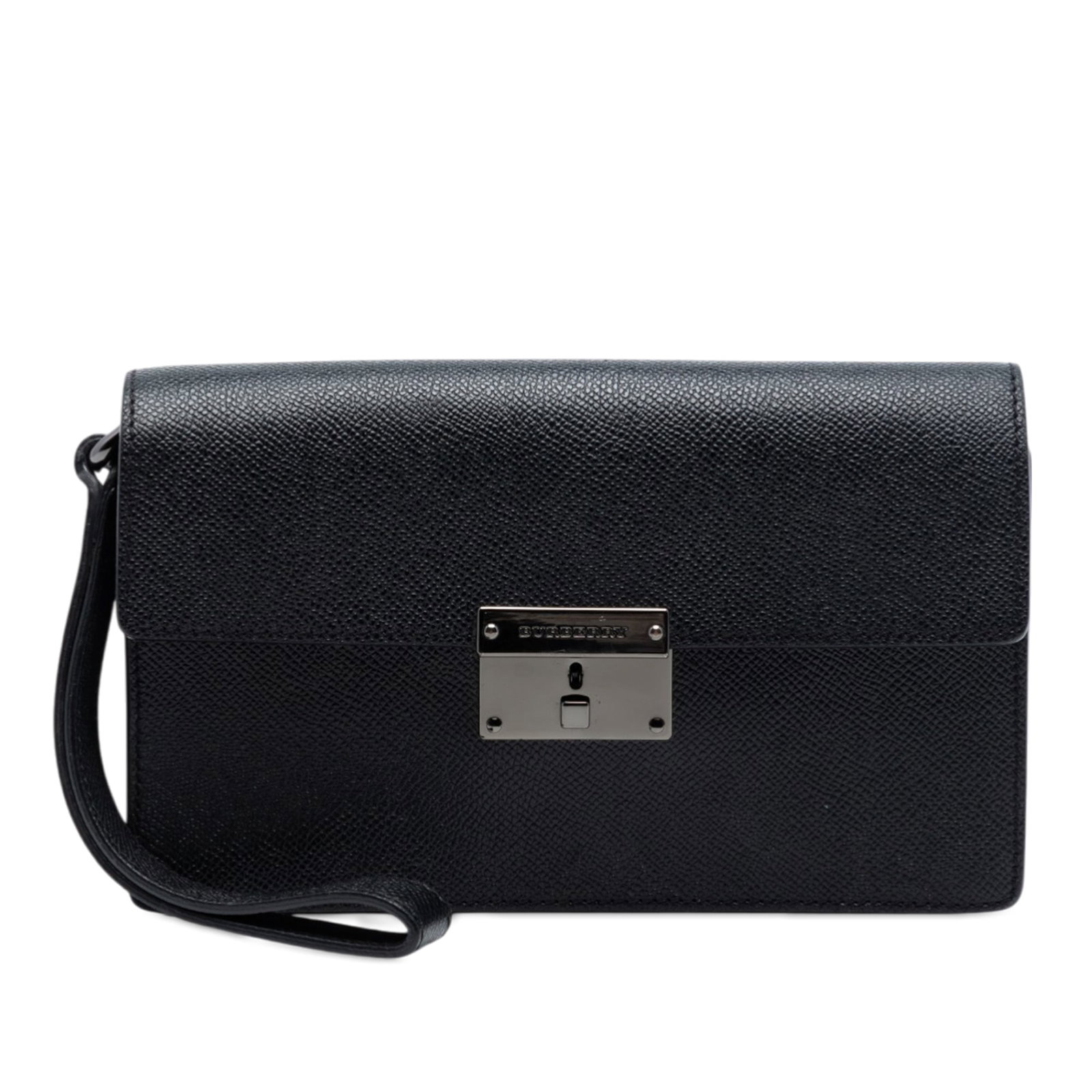 Black Leather Wristlet Clutch by Burberry with Push Lock Flap (1 of 7)