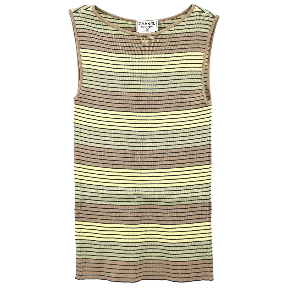 Chanel Brown Sleeveless Tank Top 100% Cotton #40 Casual: Chanel Brown Sleeveless Tank Top 100% Cotton #40 Casual Elevate your casual wardrobe with this stunning Chanel sleeveless tank top in a rich brown hue. Designed for comfort and style, this tank featur