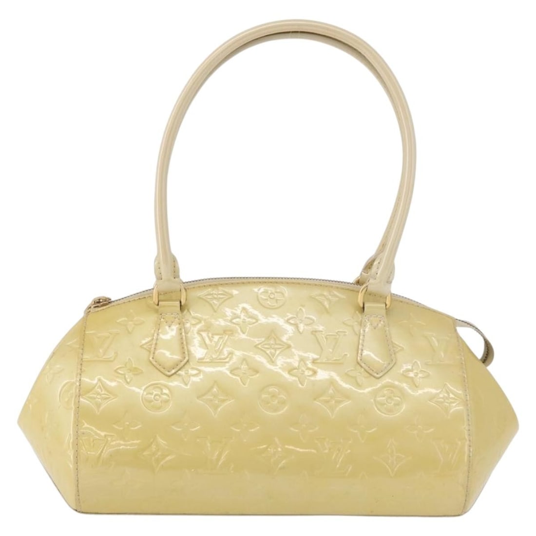 Yellow Patent Leather Sherwood Bag by Louis Vuitton with Monogram Vernis: Yellow Patent Leather Sherwood Bag by Louis Vuitton with Monogram Vernis The Louis Vuitton Sherwood Handbag in Monogram Vernis features a vibrant yellow patent leather exterior and is designed for wom
