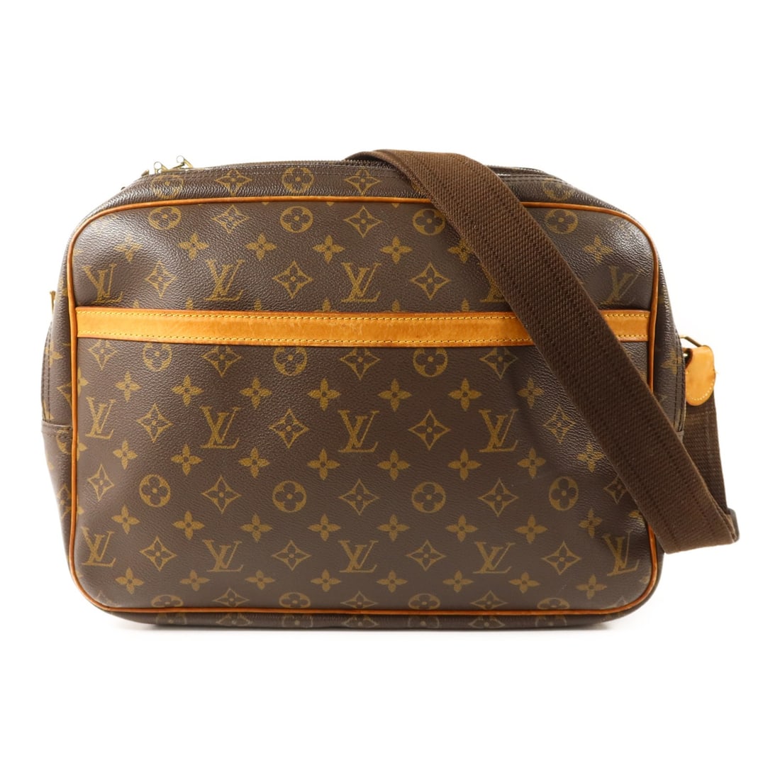 Louis Vuitton Reporter GM Monogram Canvas Shoulder Bag with Gold Hardware: Louis Vuitton Reporter GM Monogram Canvas Shoulder Bag with Gold Hardware This Louis Vuitton Reporter GM shoulder bag features the signature monogram brown PVC coated canvas. Designed for women, it of