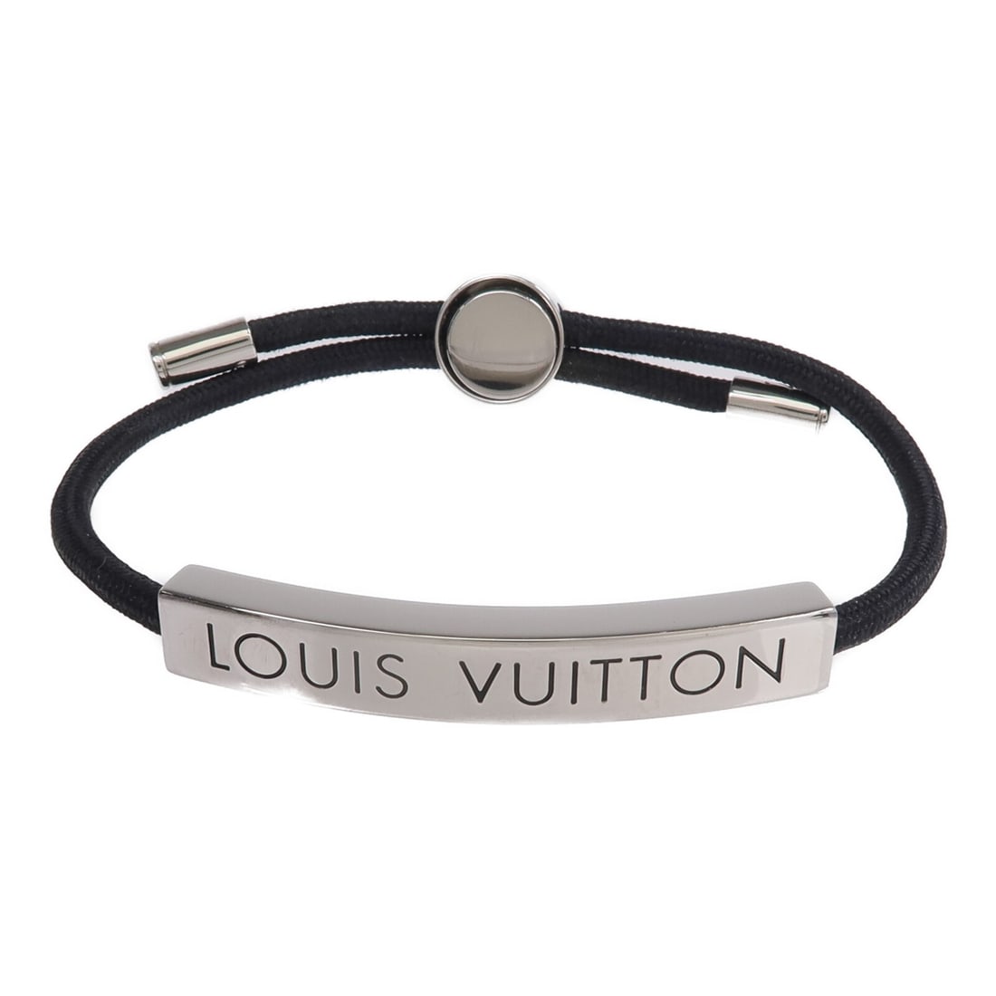 Louis Vuitton Space Bracelet Black Nylon Stainless Steel: Louis Vuitton Space Bracelet Black Nylon Stainless Steel This Louis Vuitton LV Space Bracelet, model M00273, features a sleek design crafted from black nylon and stainless steel in silver tone. Design