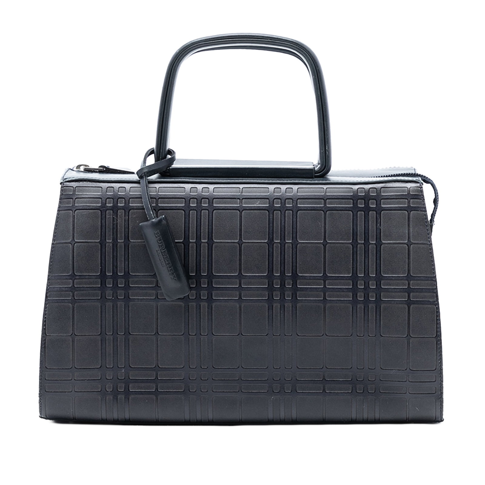 Blue Leather House Check Tote by Burberry with Embossed Detailing (1 of 7)